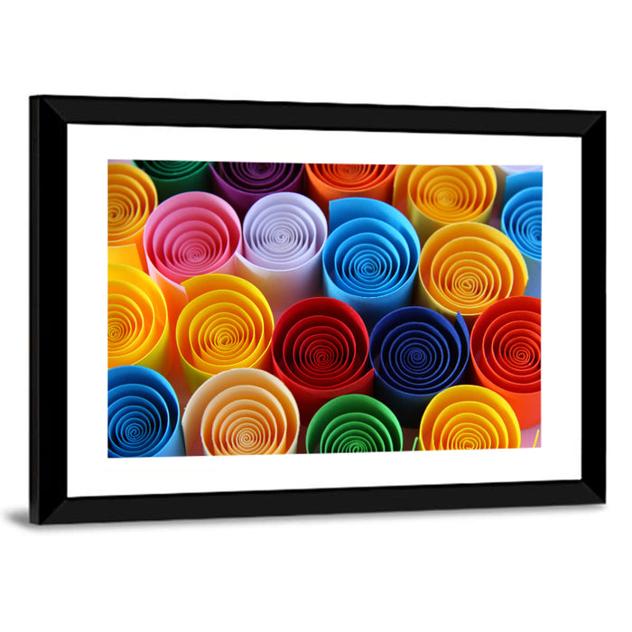 Quilled Color Spirals Wall Art as a framed print