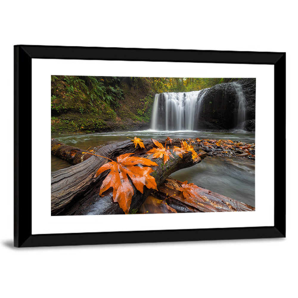 Clackamas Waterfall with Maple Leaf Wall Art