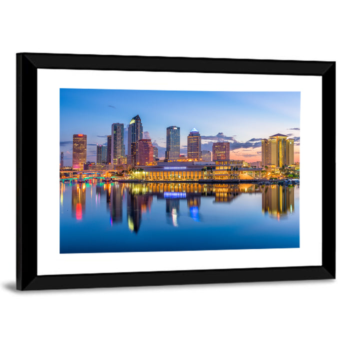 Tampa Twilight Skyline Wall Art as a framed print