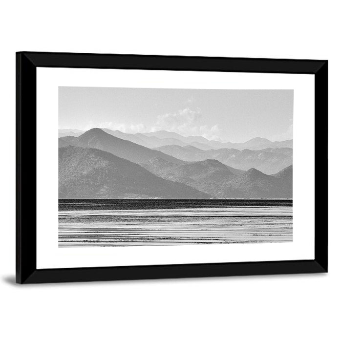 Skadar Lake Monochrome Landscape Wall Art as a framed print