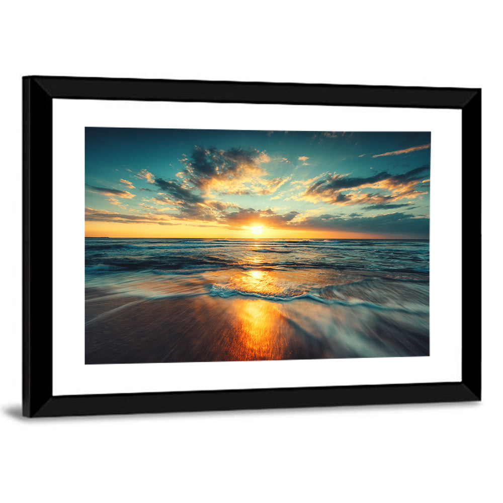 Sunlit Cloudscape Over Beach Wall Art