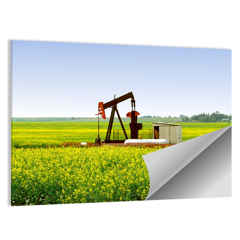 Pump Jack In Canola Field Wall Art