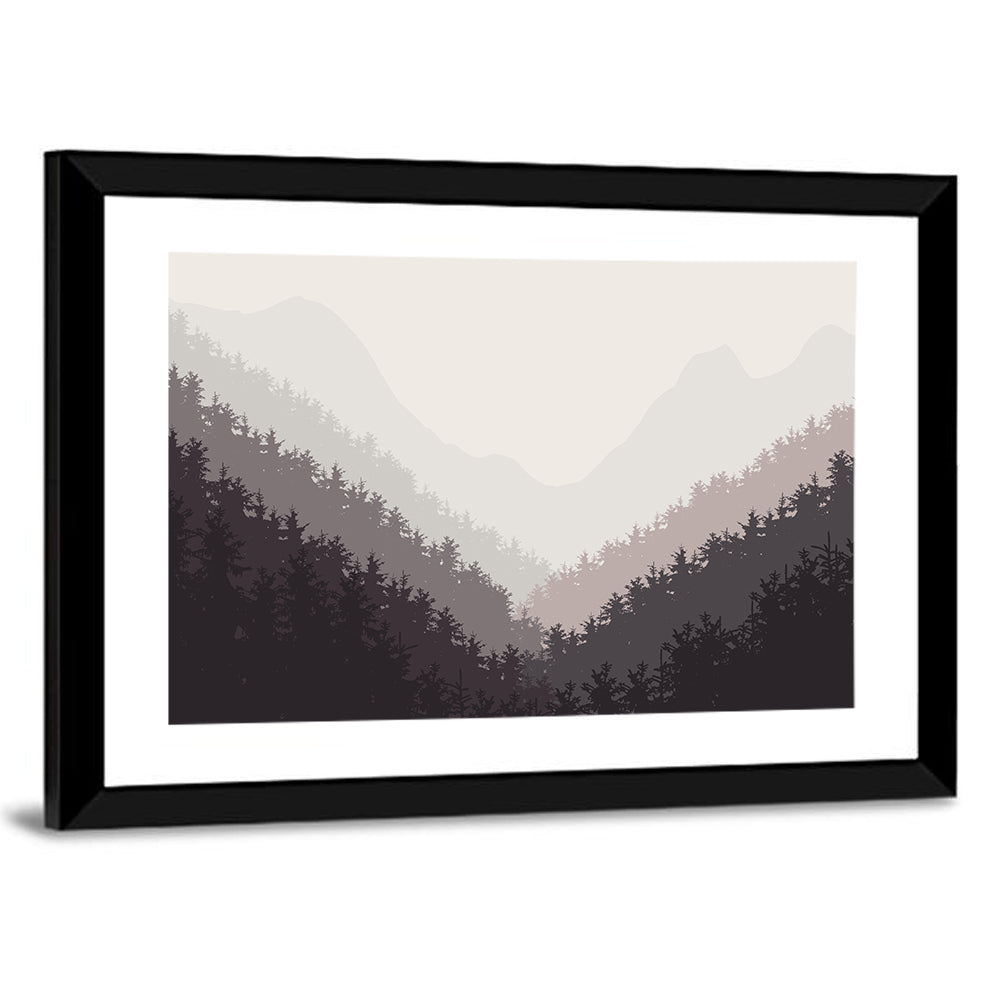 Misty Mountain Valley Illustration Wall Art