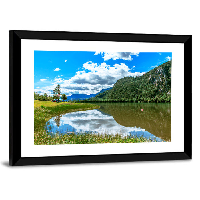 Lake Mjosa Reflection Wall Art as a framed print