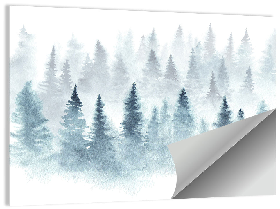 Misty Pine Forest Watercolor Wall Art