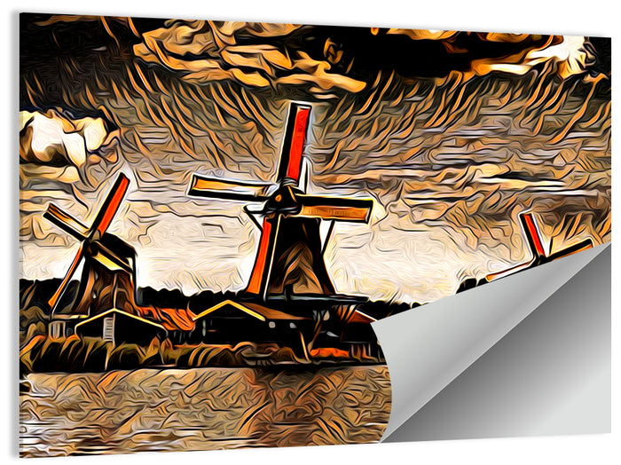 Retro Windmills at Sunset Wall Art as a poster print