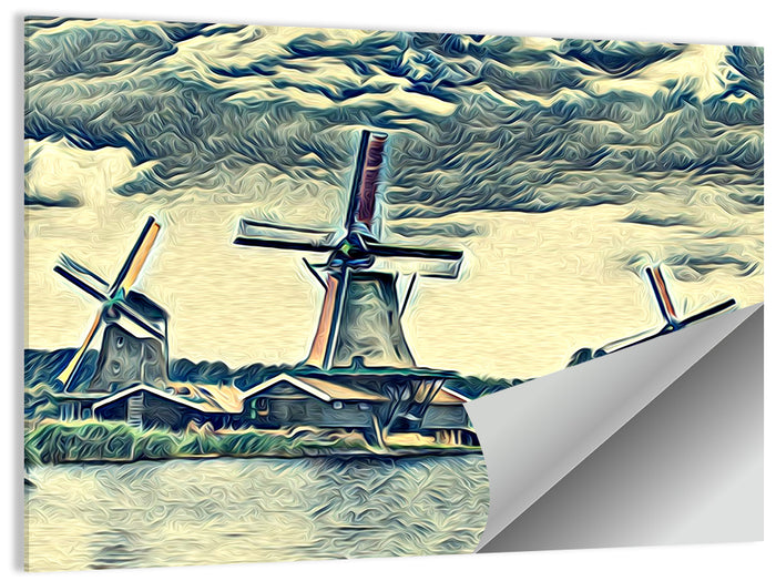 Three Vintage Windmills Wall Art as a poster print