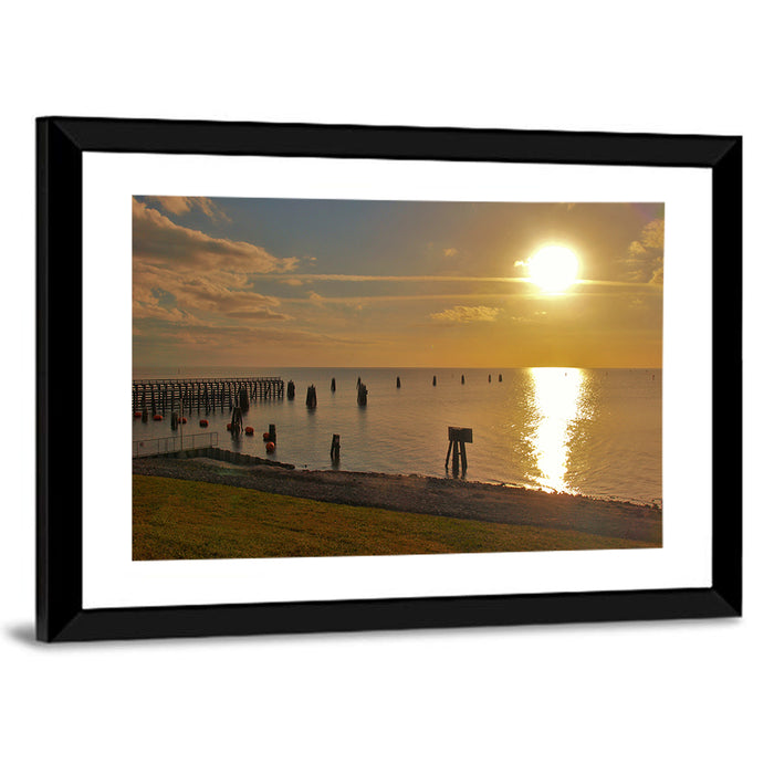 Lake Okeechobee Sunset Pier Wall Art as a framed print