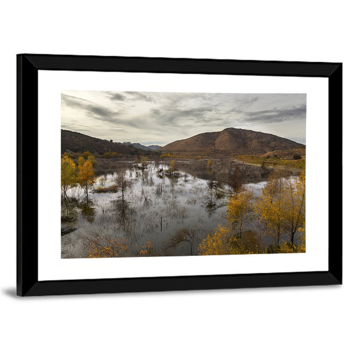 Lake Hodges Autumn Reflection Wall Art as a framed print