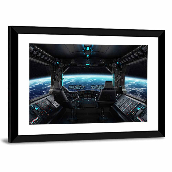 Grunge Spaceship Cockpit Wall Art as a framed print