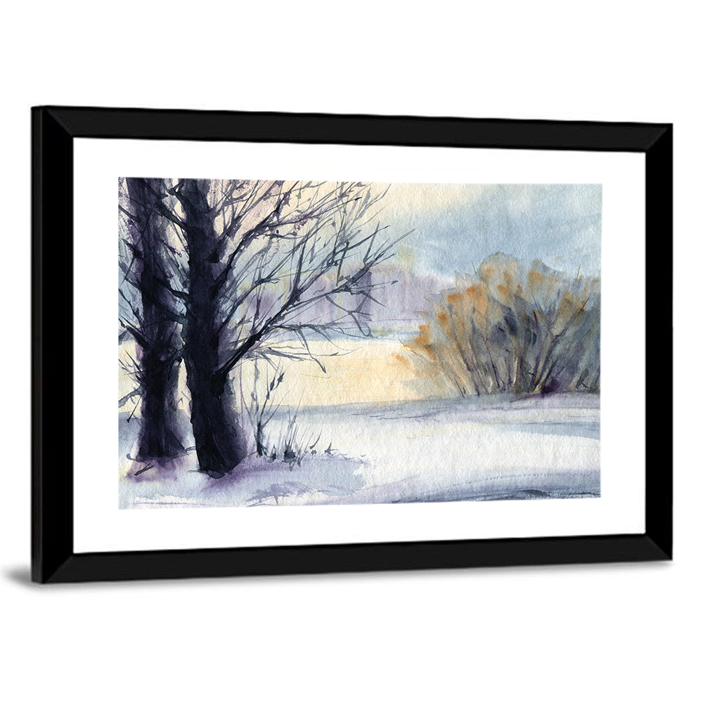 Bare Trees Winter Watercolor Wall Art
