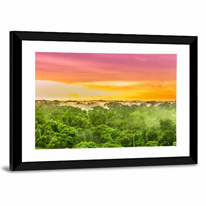Amazon Rainforest Sunset Canopy Wall Art as a framed print