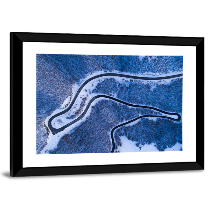 Montenegro Snowy Mountain Road Wall Art as a framed print