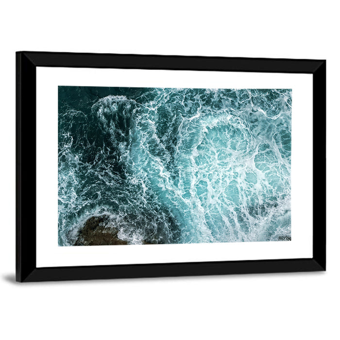 Aerial Ocean Waves with Sea Foam Wall Art as a framed print