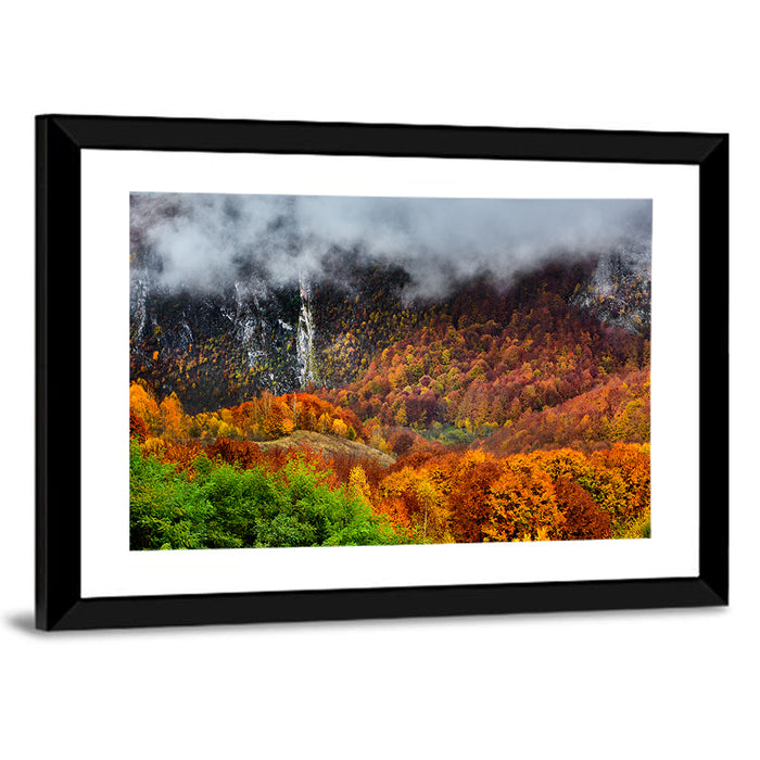 Misty Carpathian Autumn Wall Art as a framed print
