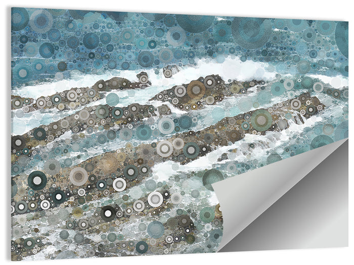 Teal Mosaic Ocean Wave Wall Art as a poster print