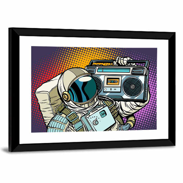 Astronaut with Boombox Wall Art as a framed print