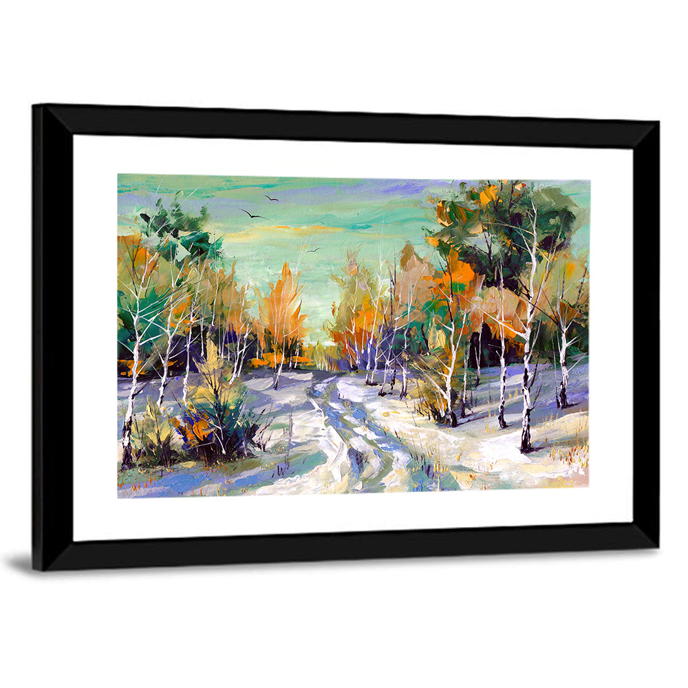 Winter Birch Forest Path Wall Art