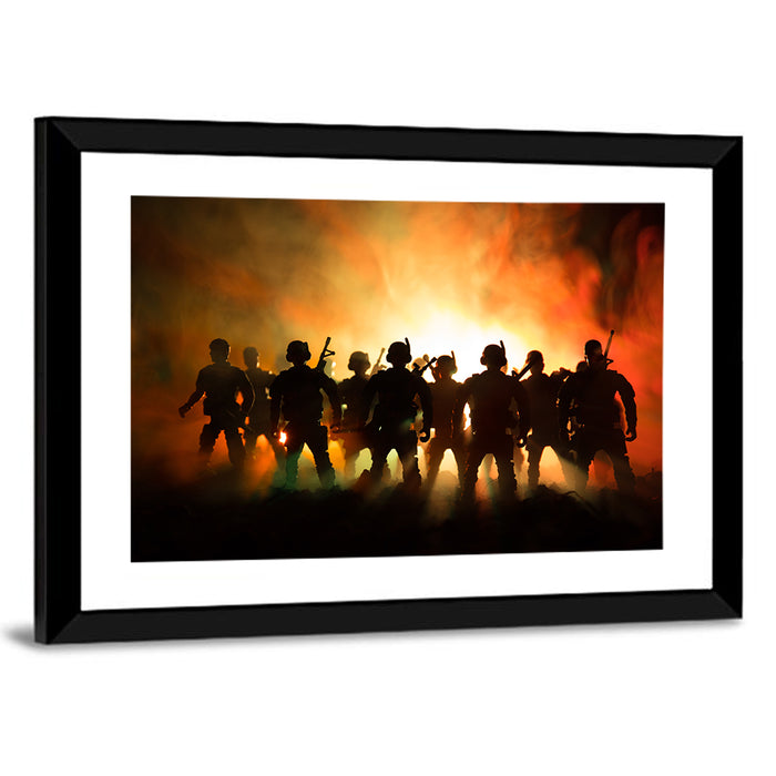 Silhouetted Infantry Line Wall Art as a framed print