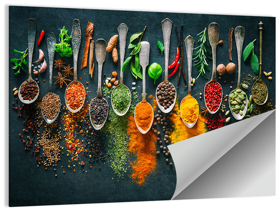 Assorted Spices and Spoons Wall Art