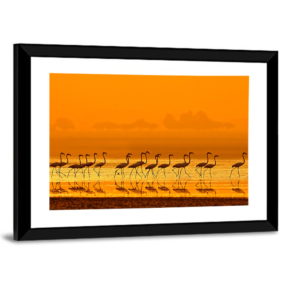 Flamingo Line at Golden Hour Wall Art