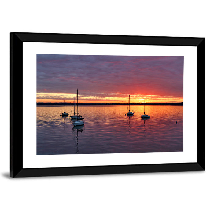 Lake Mendota Sailboats at Sunset Wall Art as a framed print
