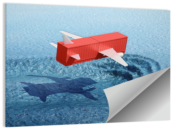 Flying Shipping Container Wall Art as a poster print