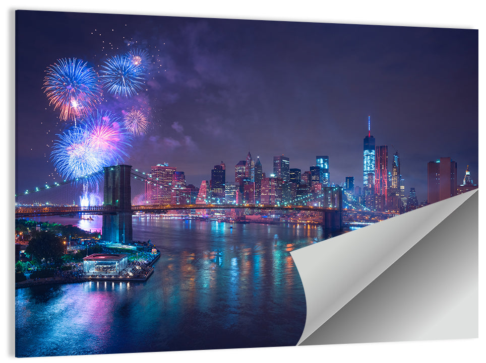 Fireworks Over Brooklyn Bridge Wall Art