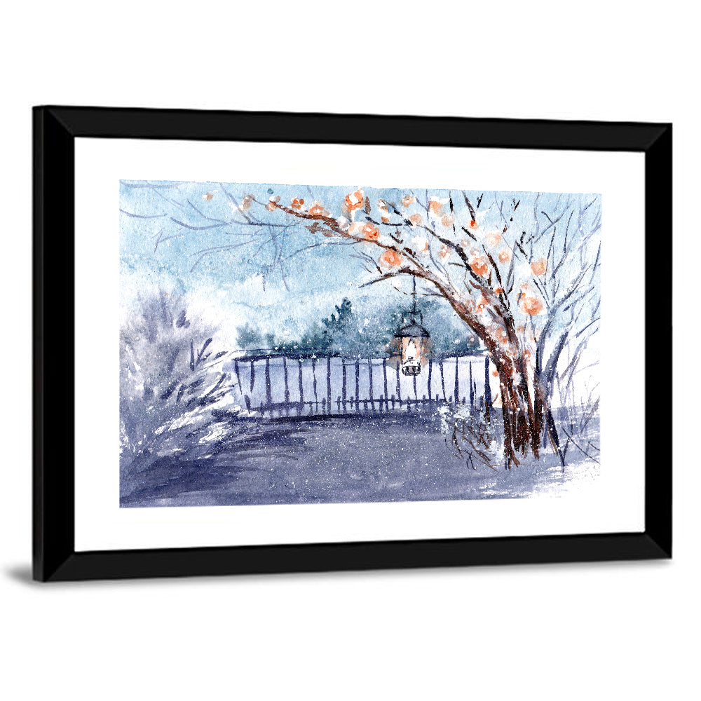 Countryside Winter Lantern Illustration Wall Art
