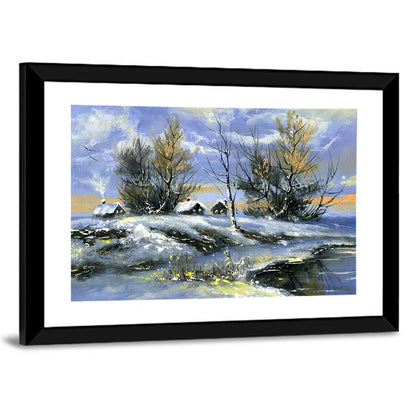 Winter Lake Houses Wall Art