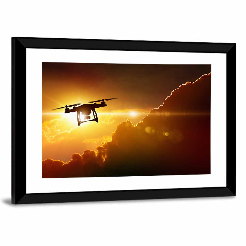 Flying Drone Silhouette Wall Art