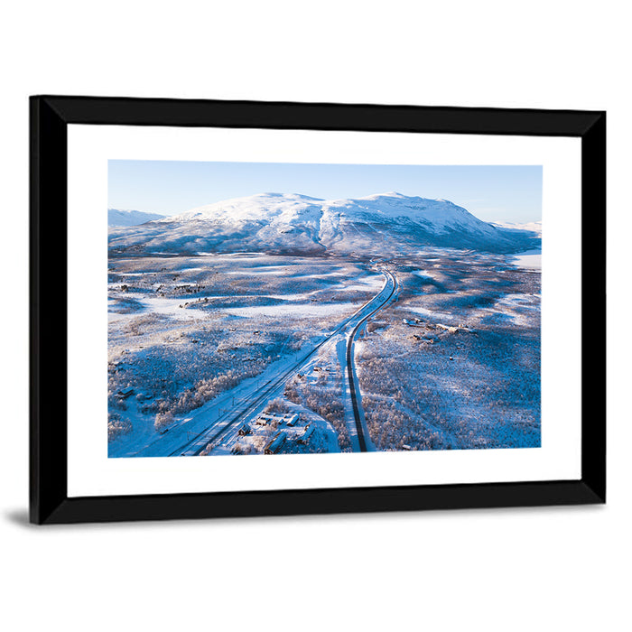 Snowy Valley with Parallel Tracks Wall Art as a framed print