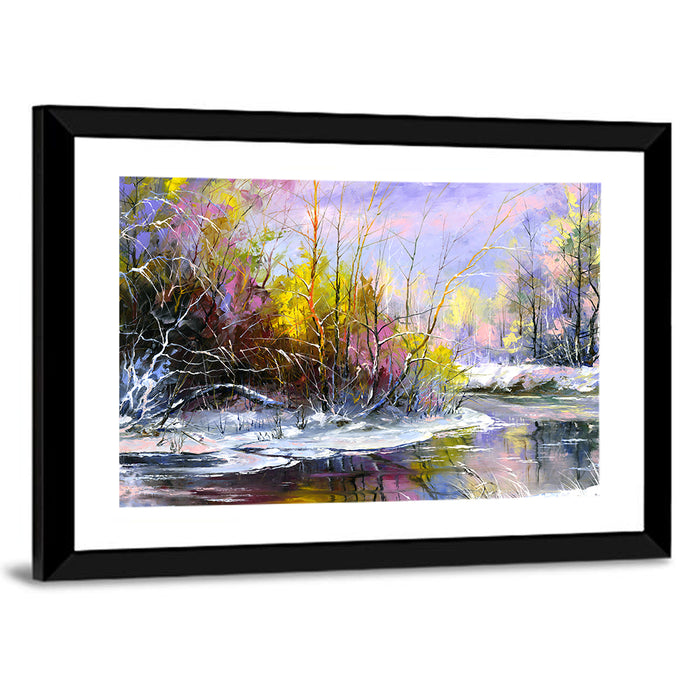 Snowy River with Purple Reflections Wall Art as a framed print