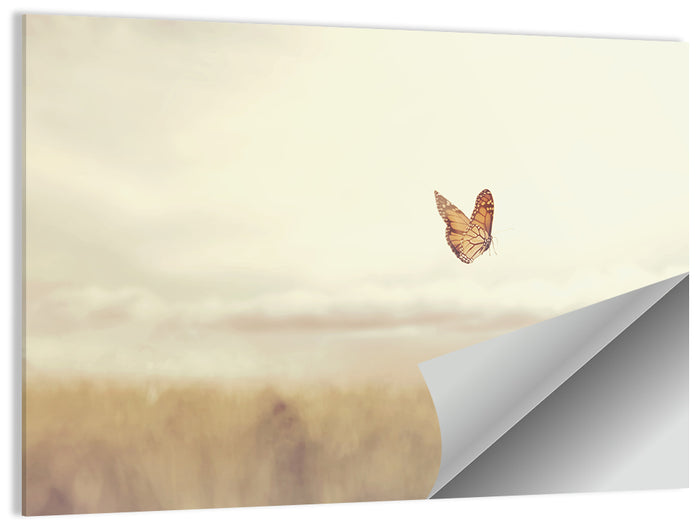 Monarch Over Beige Field Wall Art as a poster print