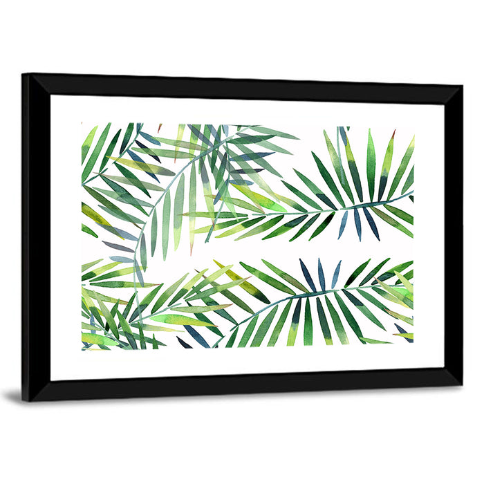 Watercolor Herbal Leaves Pattern Wall Art as a framed print
