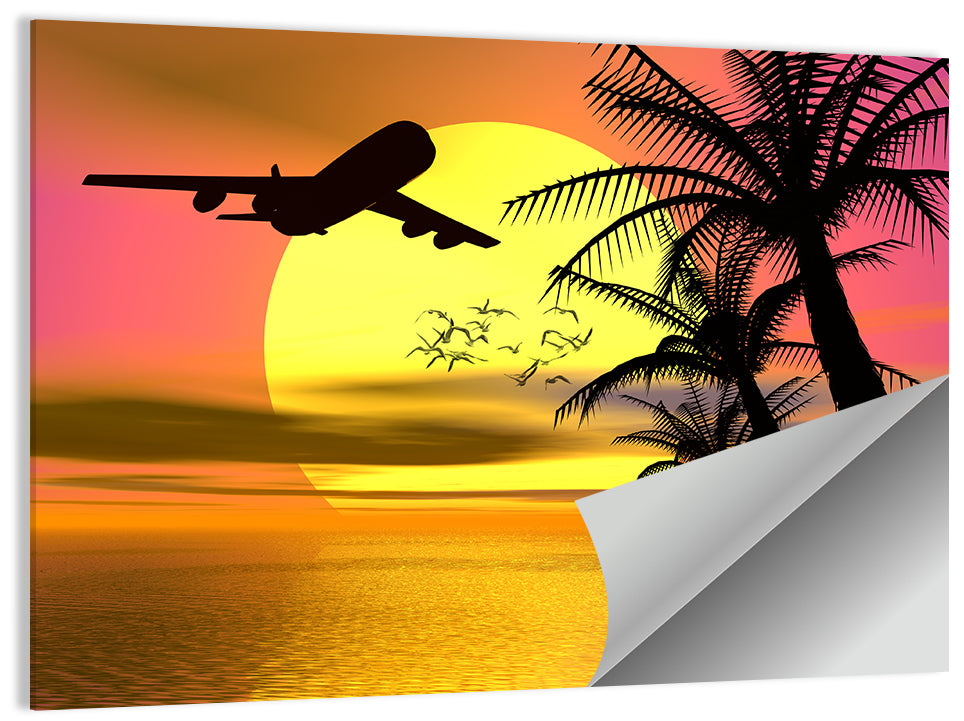 Wide-body Airplane Over Caribbean Dusk Wall Art