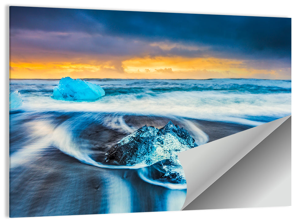 Diamond Beach Ice at Dusk Wall Art