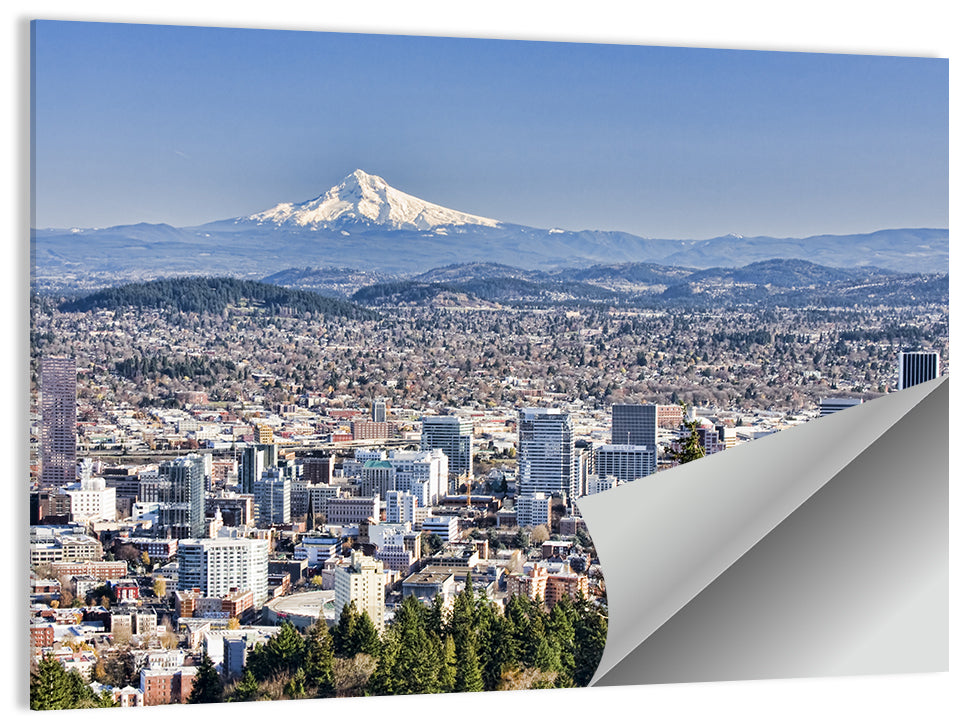 Portland Skyline with Mount Hood Wall Art