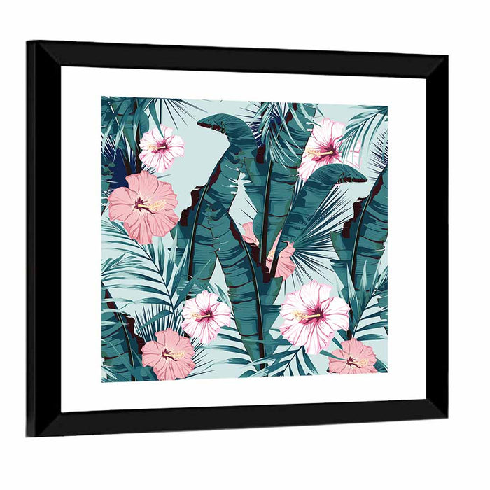 Tropical Hibiscus Pattern Wall Art as a framed print