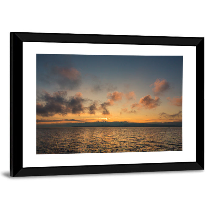 Lake Leman Golden Sunset Wall Art as a framed print