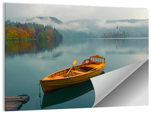 Foggy Bled Lake Boat Wall Art