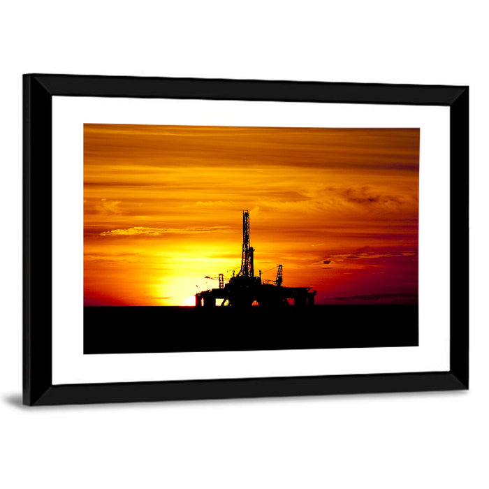 Offshore Oil Rig at Sunset Wall Art as a framed print