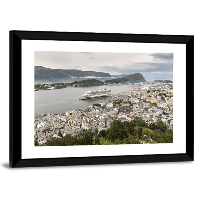 Alesund Harbor Cityscape Wall Art as a framed print