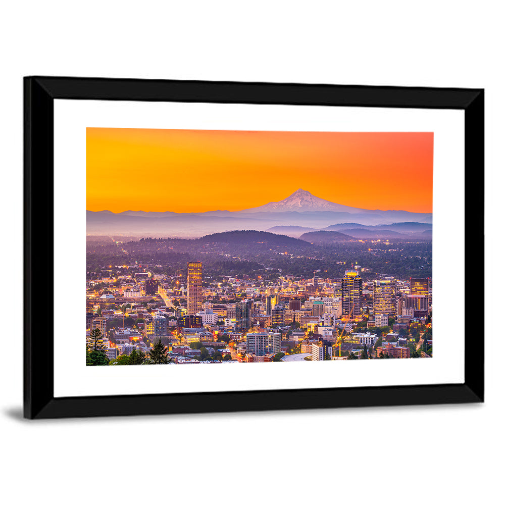 Mount Hood Over Portland Skyline Wall Art