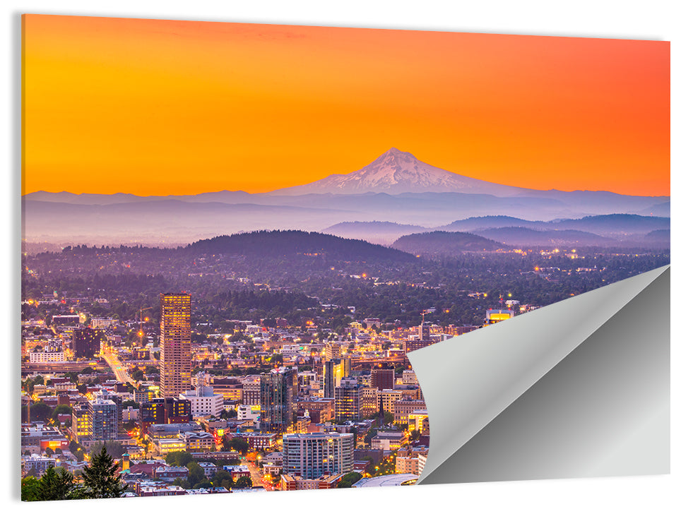 Mount Hood Over Portland Skyline Wall Art