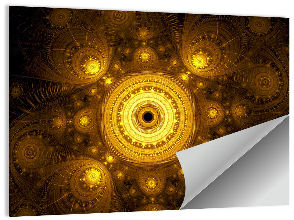Golden Fractal Mandala Wall Art