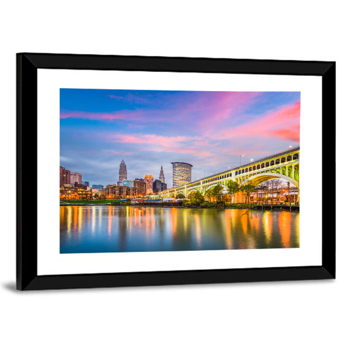 Cleveland Skyline at Dusk Wall Art as a framed print