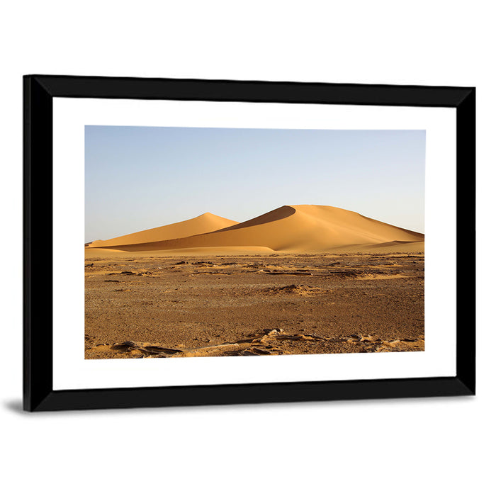 Golden Hour Desert Dunes Wall Art as a framed print
