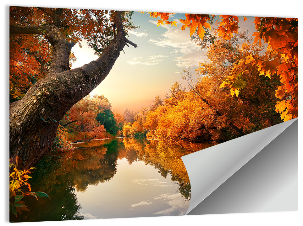 Golden Autumn River Reflections Wall Art