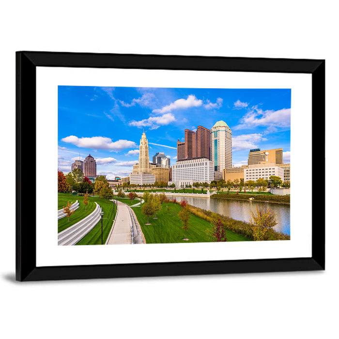 Columbus Skyline Wall Art as a framed print